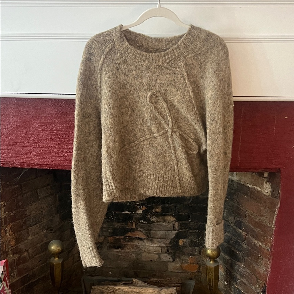 American Eagle Outfitters Tan Sweater with Bow Accent